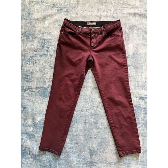Free People Burgundy Cropped Skinny Ankle Jeans Size W 28 - Picture 1 of 5